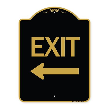 SIGNMISSION Designer Series Sign-Exit W/ Left Arrow, Black & Gold Aluminum Sign, 18" H, 24" L, BG-1824-24521 A-DES-BG-1824-24521